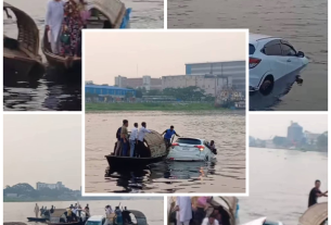 ফেরিঘাট এলাকায় একটি প্রাইভেটকার ড্রাইভারসহ নদীতে
